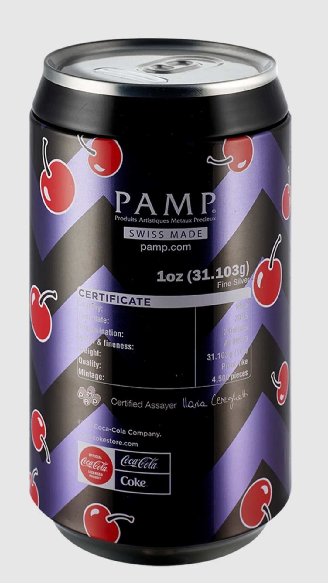 40th Anniversary Edition Cherry Coke - 1oz Pure Silver Bar PAMP SWISS - Coke Can Piggybank - Royal Canadian Mint only 4500 Made - Image 3