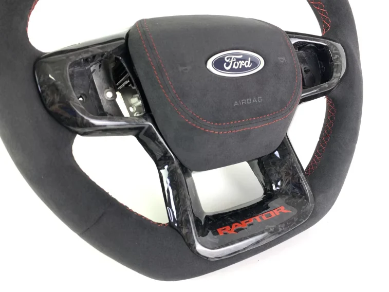 Alcantara Steering Wheel with Alcantara Airbag Cover / Forged Carbon Trim (Ford Ranger Raptor) - Image 3