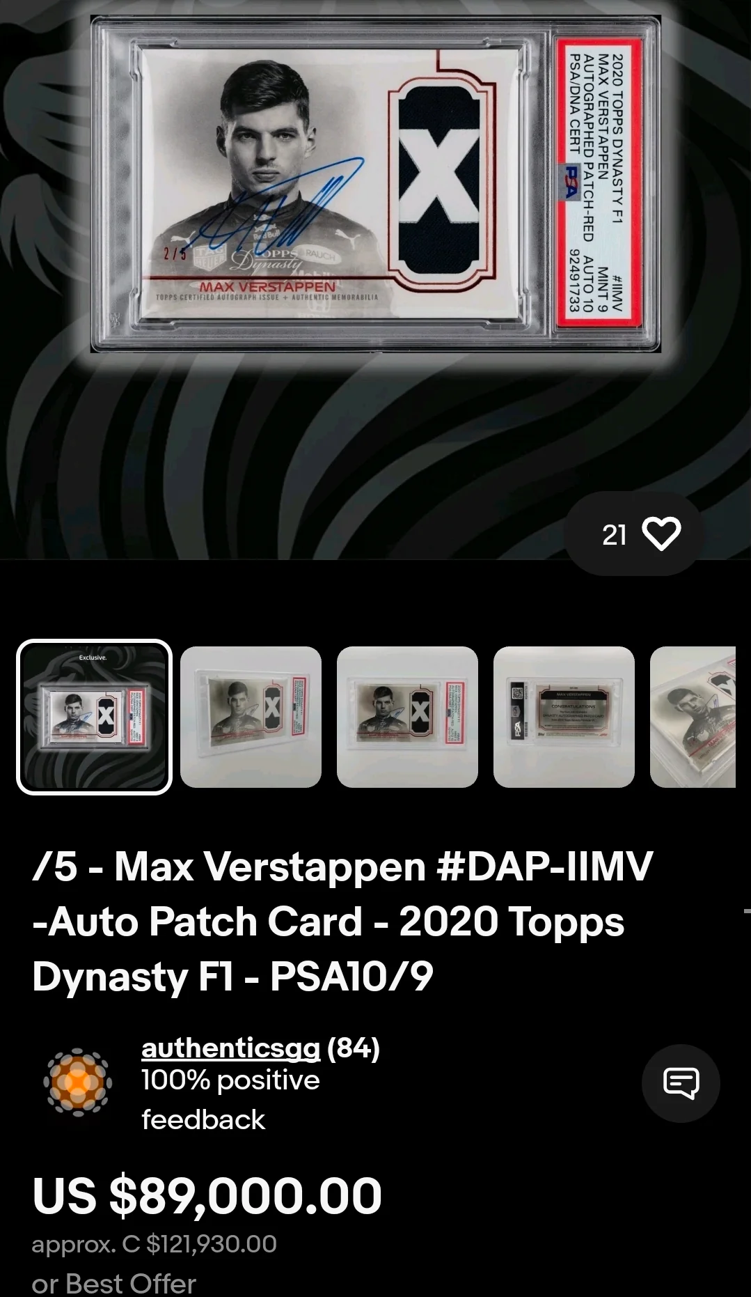 Topps Dynasty 2022 - Max Verstappen Autograph/Relic #4/5 SSP 4xWorld Champion Winning Year (Car #1 First Year - RARE) - Image 6