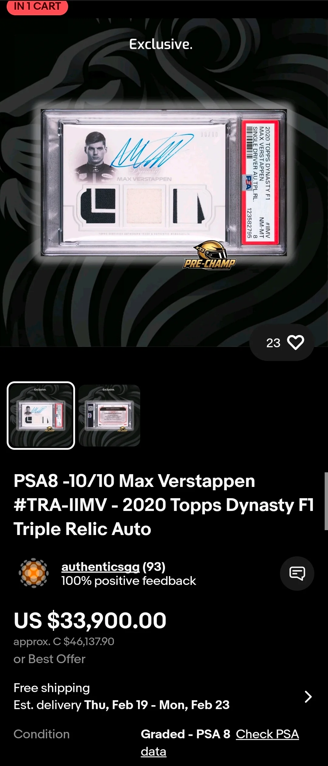 Topps Dynasty 2024 - Max Verstappen Autograph Relic #10/10 FINAL PRINT SSP 4xWorld Champion Winning Year - Image 3